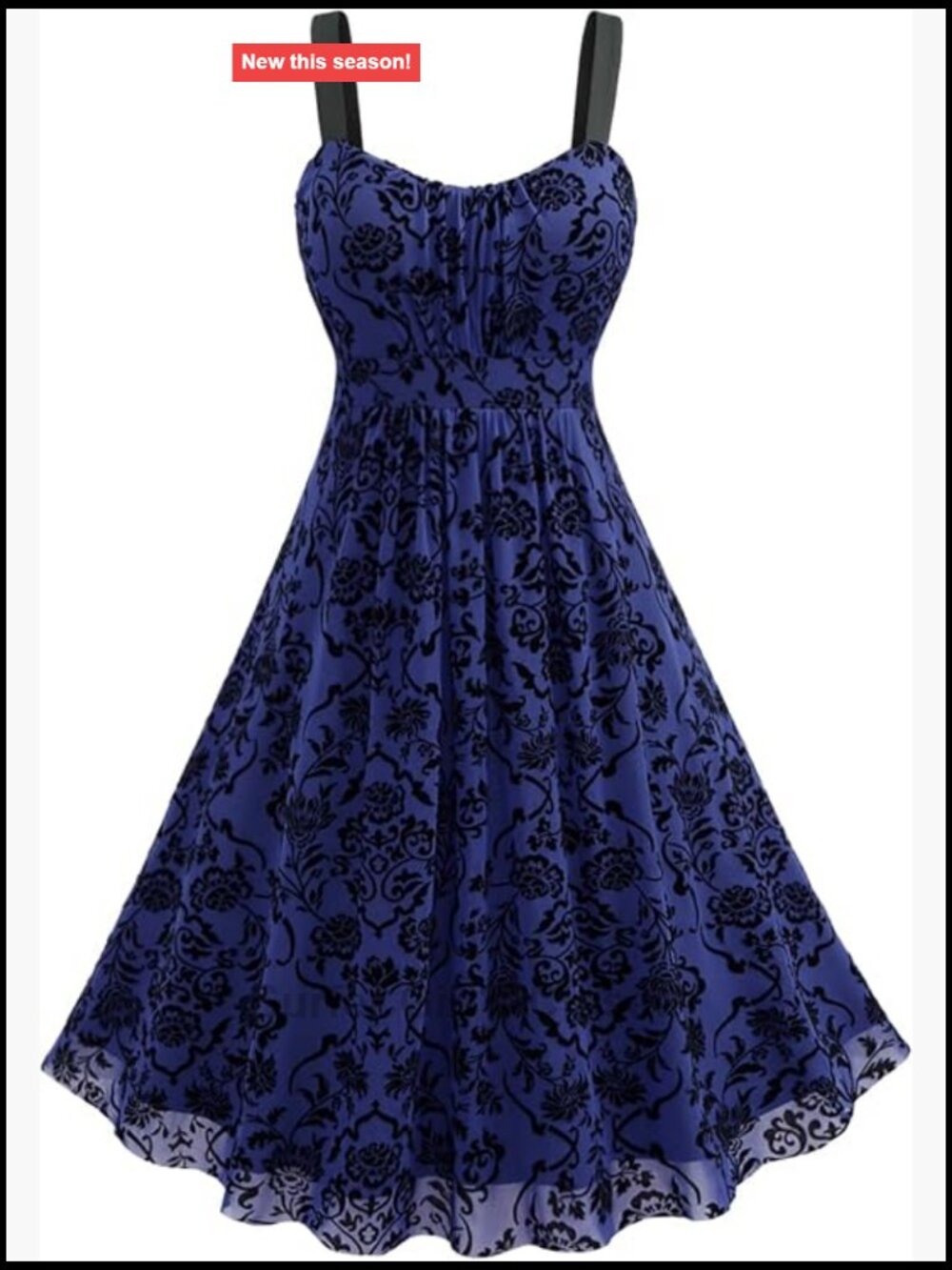 Plus Size Vintage Goth Sleeveless Midi A-Line Dress Floral Flocking Overlay